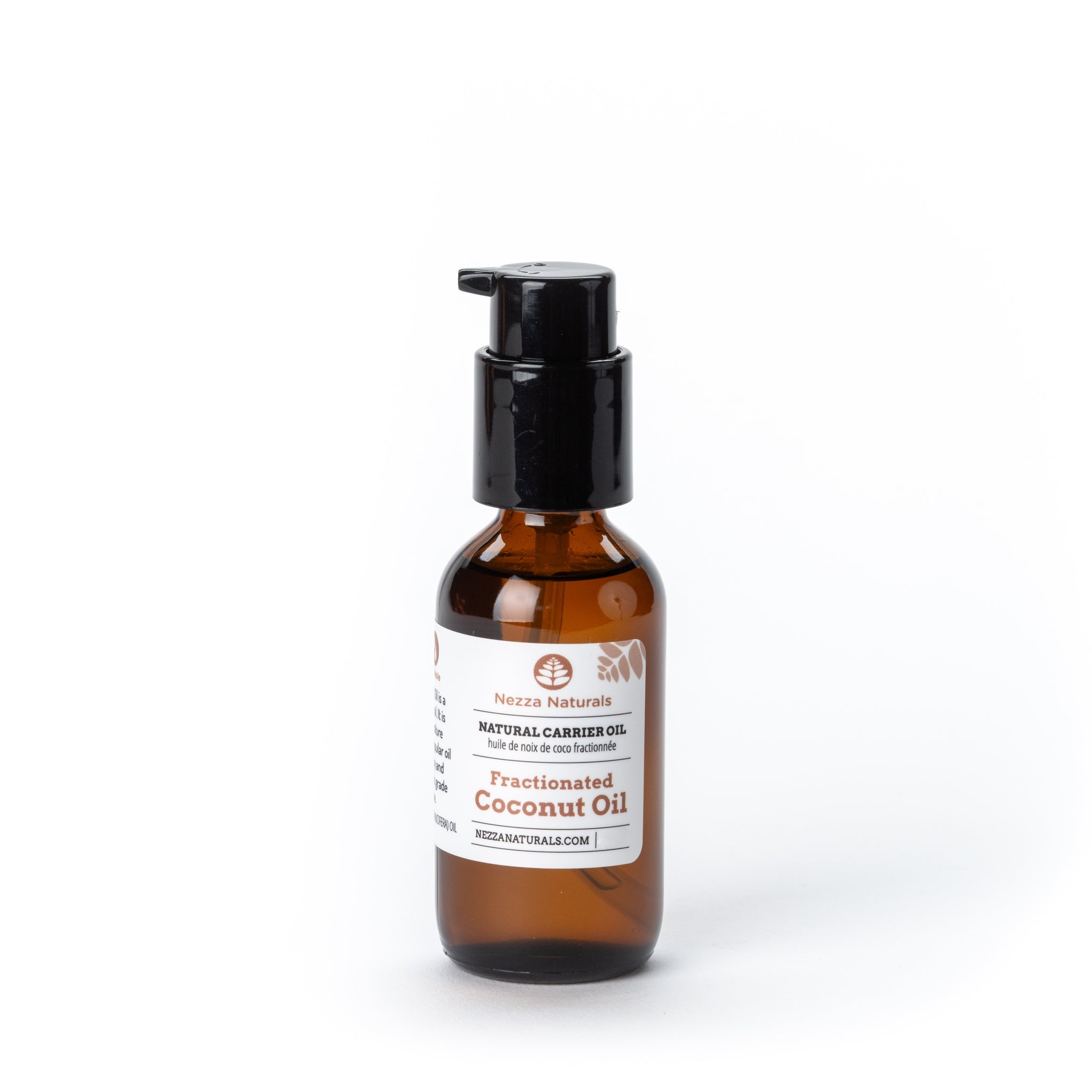 Nezza Naturals Fractionated Coconut Oil in glass packaging