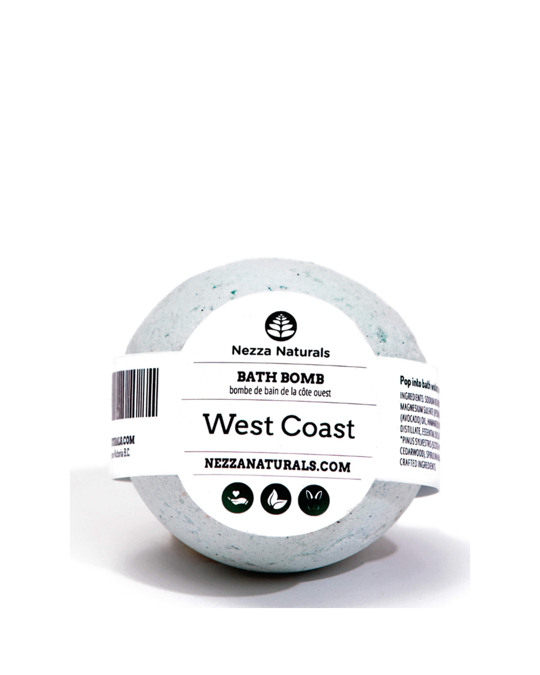 Bath bomb with Nezza Naturals label on a white background