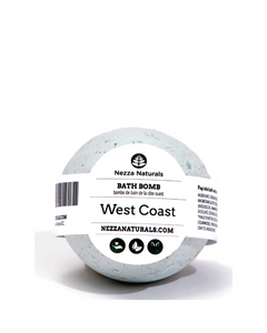 Bath bomb with Nezza Naturals label on a white background