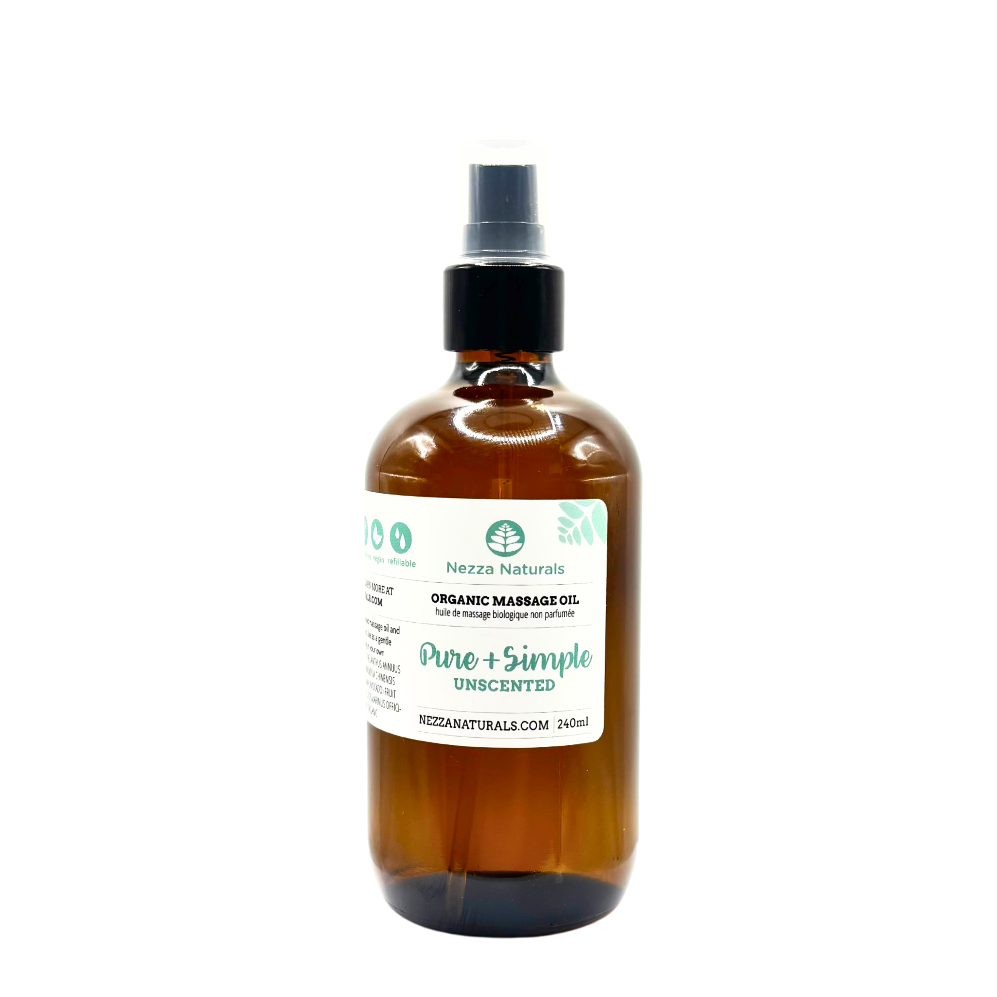 Pure & Simple Unscented Massage Oil in Glass